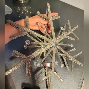 BRAND NEW 15in Crystal Beaded  Tea Light Hanging Snowflake